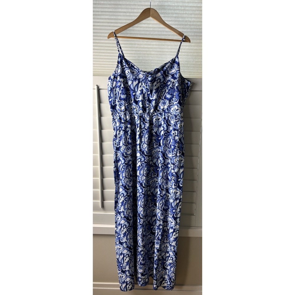 NWT Gap Blue & White Floral Paisley Sleeveless Maxi Dress XXL Front Tie Detail